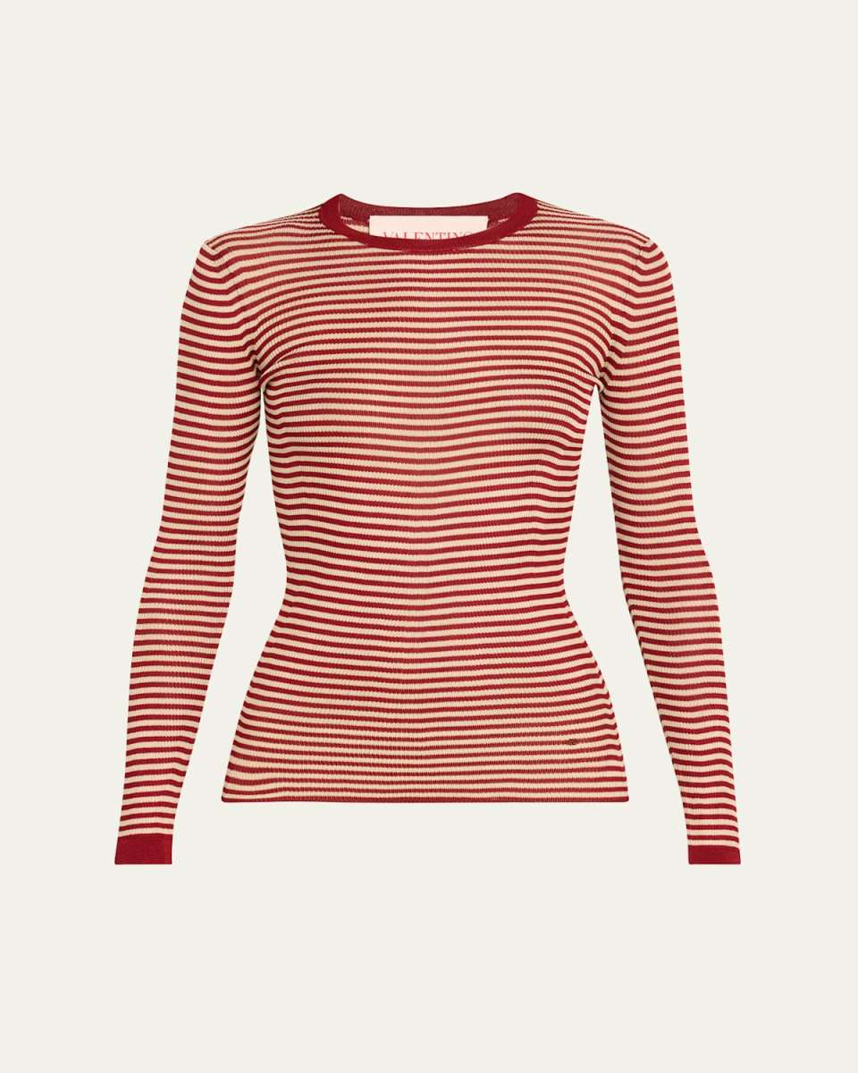 Striped Silk Knit Long-Sleeve Sweater